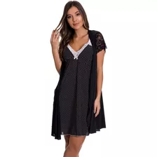 Camisola Amamentação Estampada Com Robe Maternidade Gestante