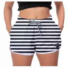 Short Linhas Pretas Moda Feminino Academia Esporte Vôlei