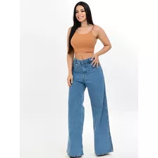 Calça Jeans Feminina Pantalona Wide Leg Perna Larga Flare 