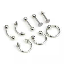 Set 8 Piercing Nariz, Ceja, Labio, Lengua Y Oreja Plateado