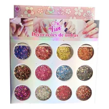 Kit 12 Potinhos Decoração Para Unha Glitter Brilho Cores