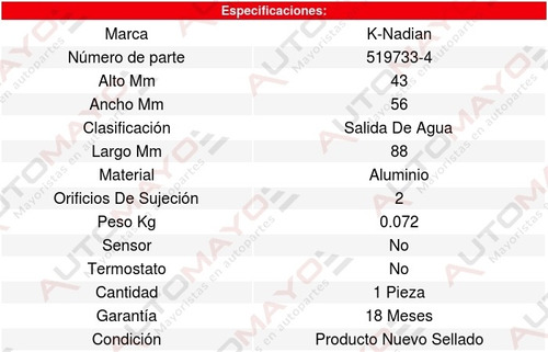 Toma Agua Lancer 4cil 2.2l 05 Al 11 K-nadian 8623582 Foto 3