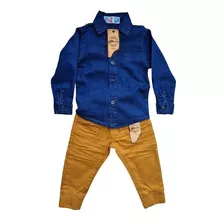 Kit Camisa Jeans E Calça Sarja Com Elastano Infantil Menino
