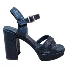 Sandalias Con Plataforma De Vestir Fiesta Glitter Brillo 