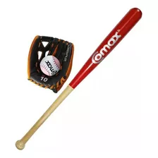 Set Bat De Madera Con Pelota Y Guante De Beisbol Infantil