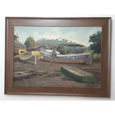 557- Clóvis Pescio. Ost 61 X 82cm Com Moldura.= Barcos.