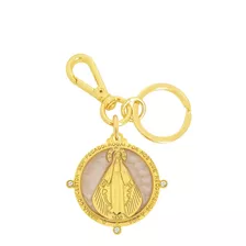 Chaveiro Feminino Luxo Virgem Maria Dourado Resina Perolada