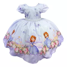 Vestido Sofia Lilás Princesas Disney Branca De Neve Saiote