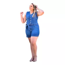 Macaquinho De Jeans Curto Plus Size, Cambos, 50/52