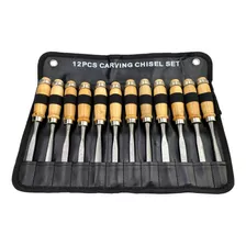 Set 12 Gubias Profesional Acero Mango Madera Estuche Cuero