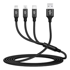 Gio Cable De Carga 2a 3en1 Para Micro Tipo C iPhone 1.2mts Color Negro