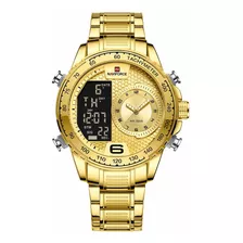 Reloj Hombre Acero Inoxidable Dorado Dual Análogo Y Digital