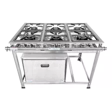 Fogão Industrial 6 Bocas Inox Baixa P Com Forno 55 Litros