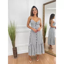 Vestido Longo Midi Viscolinho Ciganinha Decote Concha Fenda