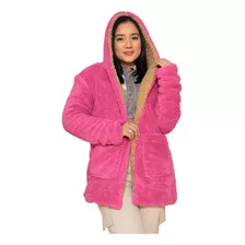 Casaco Teddy Duplo Max Capuz Bolso Sobretudo Feminino Frio