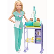 Barbie Set De Pediatra Rubia Con Gemelos Gkh23