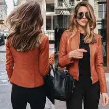 Chaqueta Cortavientos De Piel Para Mujer