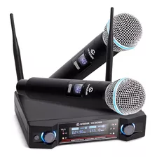 Microfone Sem Fio Duplo Uhf Visor Digital Wireless Karaokê