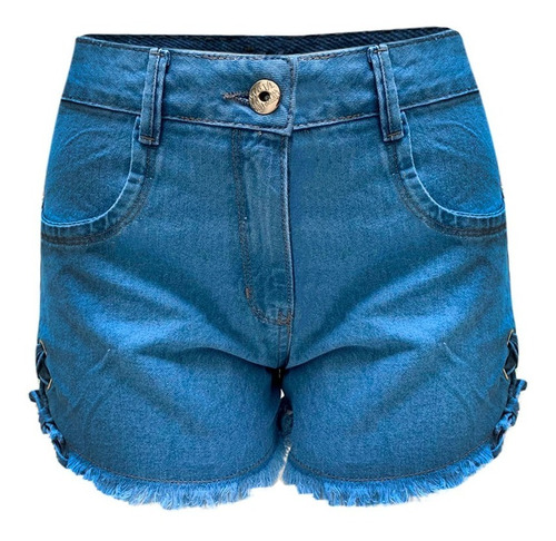 Shorts Jeans Hot Pants Feminino Cintura Alta Desfiado
