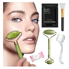 Kit De Cuidado Facial Rodillos Piedra Jade Cepillo Mascarila