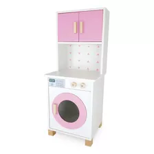 Mini Máquina De Lavar Lavanderia Infantil Mdf Rosa