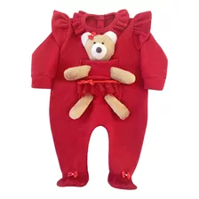 Macacão De Soft Para Bebê Menina Ursinha Vermelha 01 Peça