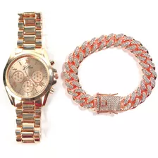 Conjunto De Relogio E Pulseira Delicado Feminino Quartzo Nf