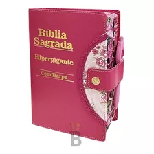 Biblia Sagrada Letra Hipergigante Botão - Pink - C/ Harpa