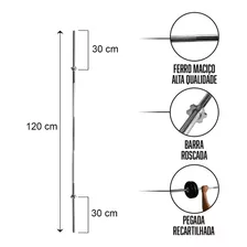 Barra Academia Reta 120cm Maciça Com Rosca Profissional Cor Prateado