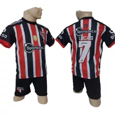 Kit Conjunto Infantil Do São Paulo Vermelho Listrado 