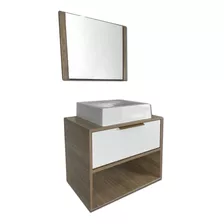 Mueble De Baño Aéreo Con Bacha Y Espejo 1 Puerta Y Estante