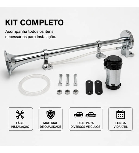 Buzina Marítima 45cm Cromada 12v Com Compressor — foto 5