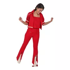 Conjunto Vermelho Moletinho Calça Top Jaqueta Tam P, G E Gg