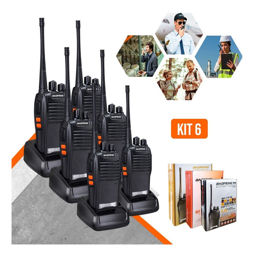 Kit 6 Radio Walk Talk Comunicador 16 Ch 12km Baofeng 777s Ht