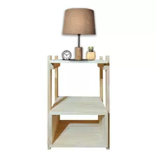 Mesa De Luz Cubo Con Estante Y Patas Altas Sajo Moderno Madera Natural