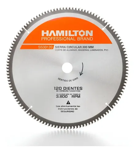 Hoja Sierra Ingletadora Hamilton 305mm 12 PuLG 120 Dientes Aluminio Madera Laminados Pvc Cod. Ss30120 Dgm