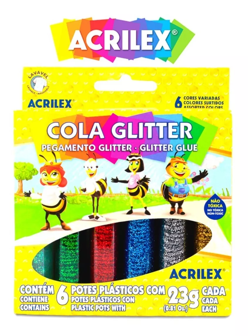 Cola Colorida Com Glitter Com 6 Cores 23g Acrilex