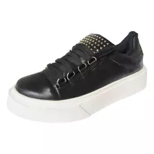 Zapatilla Mujer Plataforma Negras Eco Cuero Sneakers Urbana