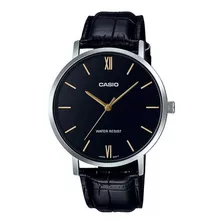 Reloj Pulsera Casio Reloj Ltp-vt01l-1budf De Cuerpo Color Dorado, Analógica, Para Mujer, Fondo Negro, Con Correa De Cuero Geniuno Color, Bisel Color Negro