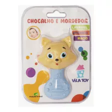 Mordedor Chocalho Gato Gatinho Azul Barulho Macio Para Bebe