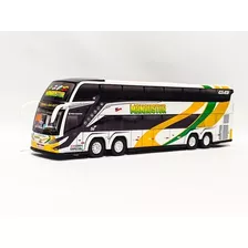 Miniatura Ônibus Manaustur G8 Dd 4 Eixos 30 Centímetros. Cor Branco E Mostarda
