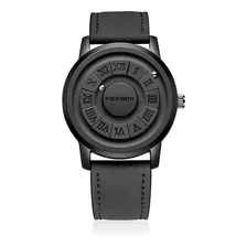 Reloj Pulsera Foxbox Fb0047 De Cuerpo Color Negro, Magnética, Para Hombre, Fondo Negro, Con Correa De Cuero Color Negro, Bisel Color Negro Y Hebilla Simple