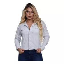 Jaqueta Jeans Branca Puida Feminina Com Botão Forrado