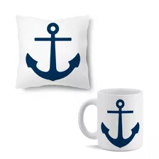 Kit Almofada Caneca Ancora Azul Marinho