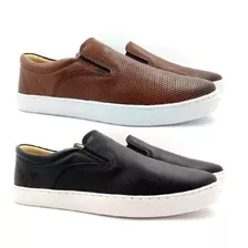 Sapatênis Slip On Masculino De Couro Alta Qualidade Combo