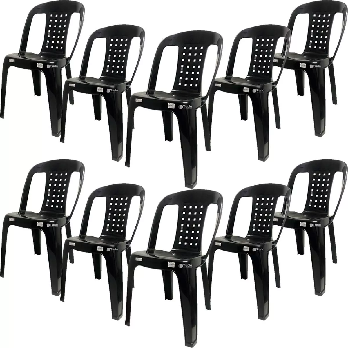 Kit 10 Cadeiras Plástica Preta Bistrô P/até 182kg Resistente