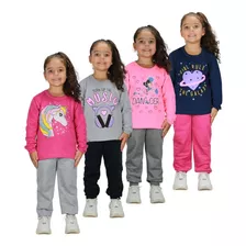 Kit 4 Conjunto Moletom Menina Infantil Gola Careca Feminino