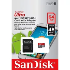 Memoria Micro Sd 64 Gb Sandisk Ultra Hd Clase 10 48mb/s