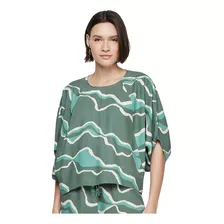 Blusa Ampla Texturizada Em Viscose Verde Dzarm