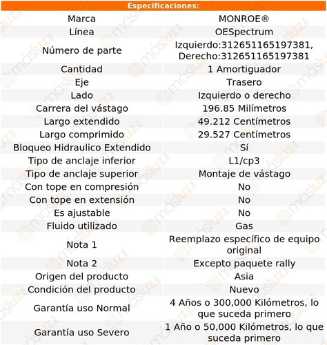 (1) Amortiguador Tra Oespectrum Gas Der O Izq Kadett 68/72 Foto 2